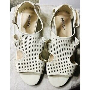 Array Women’s Tati White Low Wedge Heel Sandals Size 9.5 M
